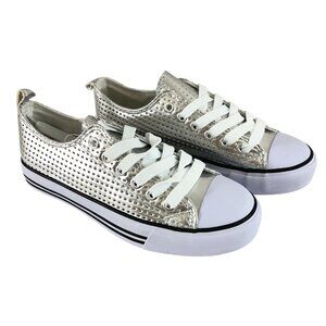 Epicstep Womens Low Top Sneakers Faux Leather Lace Up Silver Size 6